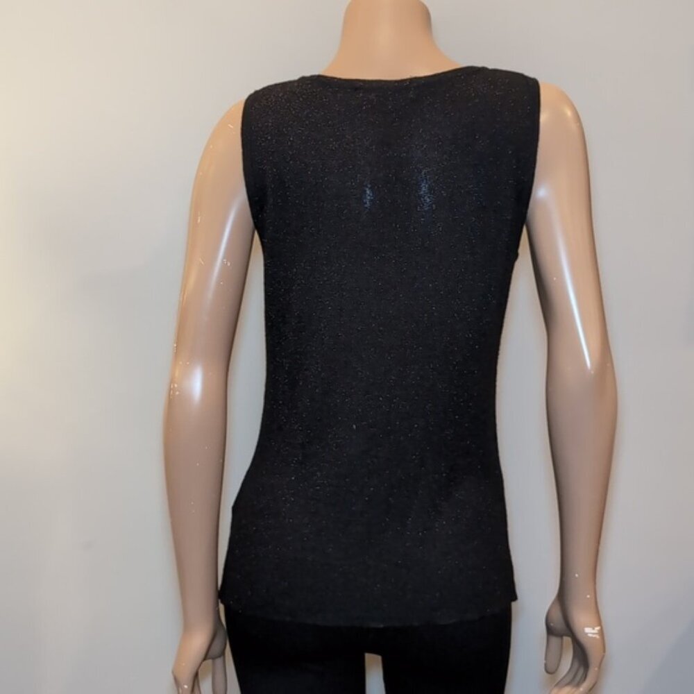 Laura Shimmery Knit Tank Top Scoop Neck Black Rayon Lurex Sleeveless Stretch - Picture 6 of 10